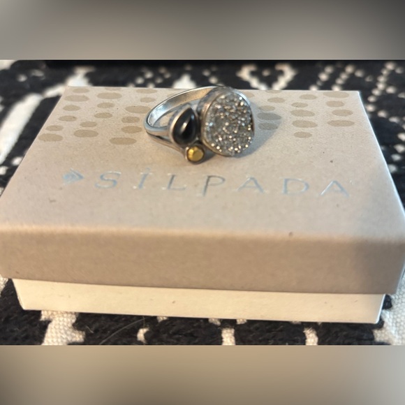 Silpada Druzy Quartz Silver and Black Ring Size 10 - Picture 2 of 5